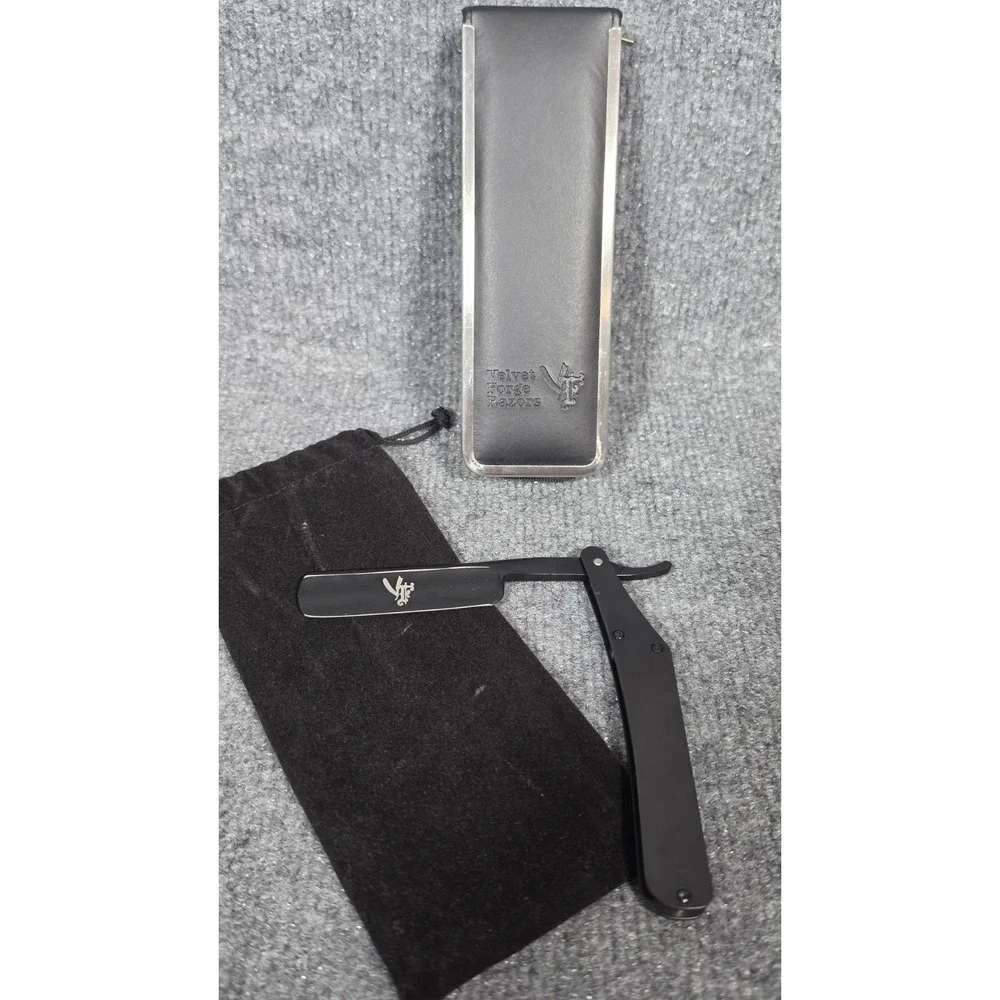 Velvet Forge Razors Straight Razor Black Folding‎ Shavette w/ Case & Pouch
